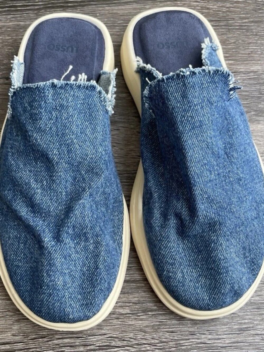 Lusso Cloud Blue Denim Pelli Slip-on Waffle-Knit Mules Shoes Size 9 NWOT